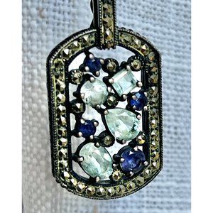 CNA Sterling Silver Pendant Necklace With Amethyst & Crystal Stones 10" Drop 1.2